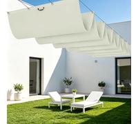 Rétractable Voiles d'ombrage 350 x 690 cm Résistant à l'eau Voiles d'ombrage avec Œillets avec Oeillets et Cordons pour Patio Balcon Jardin Terrasse Extérieur, Blanc cassé