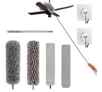 Retractable Washable Curved Microfiber Duster,Microfiber Duster with Extension Pole,Microfiber Feather Duster,Reusable Bendable Washable Dusters,for Cleaning Ceiling Fan, High Ceiling (Set-C(5PCS))