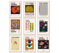RETRART Yayoi Kusama - Lot de 9 affiches murales vintage Yayoi Kusama - Impressions sur toile japonaise - Décoration murale esthétique pour chambre à coucher, salon, salle de bain, couloir - Sans