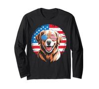 Retriever American Flag Retro 4th of July USA Manche Longue
