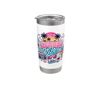 Retro 80s 90s Nostalgie Summer Vibes Beach Boombox Vacation Gobelet isotherme en acier inoxydable double paroi
