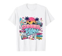 Retro 80s 90s Nostalgie Summer Vibes Beach Boombox Vacation T-Shirt Graphique avec Valeur