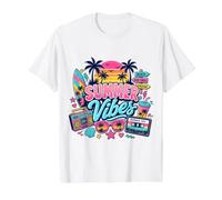 Retro 80s 90s Nostalgie Summer Vibes Beach Boombox Vacation T-Shirt Graphique avec Valeur