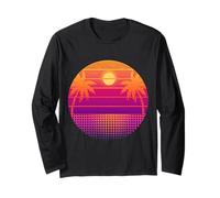 Retro 80s Vaporwave Palm Trees Sunset - Synthwave Art Tee Manche Longue