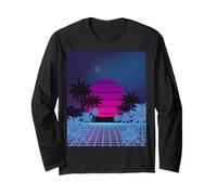 Retro 80s Vaporwave Palm Trees Sunset - Synthwave Art Tee Manche Longue