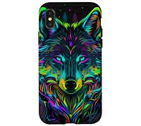 Rétro 80s Vaporwave Synthwave Wolf Coloré Noir Lumière Cool Coque pour iPhone X/XS