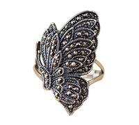 Retro 925 Bague de papillon en argent sterling avec des pierres de marcasite pour les femmes taille 6-9