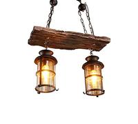 Rétro À L'ancienne Chandelier Lustre Lumières Industriel Vent Creative Bar Comptoir Décoration Café Restaurant E27 * 2 En Bois Massif Lumières Suspendues Réglable en hauteur (21,7 * 39,4 pouces)
