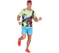 Rétro Aérobic 80's Tenue de gym Couleurs néon Tenue de sport Bandeau Costume Irrésistible Multicolore Carnaval Kunterbunt Party Outfit Différent, Taille : 46 - 48 (S) Couleur : Multicolore