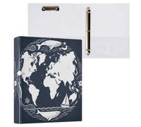 Retro African Continent Lot de 2 classeurs de bureau à 3 anneaux avec poches intérieures Bleu/blanc 200 feuilles