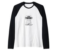 Retro Alien OVNI Vache Enlèvement Faisceau Cosmique Sci-FI Manche Raglan