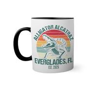 Retro Alligator Alcatraz Florida Tasse à l'intérieur de couleur noire avec poignée 330ml