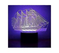 Retro Ancient Sailing Sea Boat Ship LED Lamp Chinese Style 7 Color Changing 3D Illusion Night Light USB Home Decor Kids Gift
