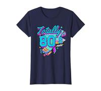 Rétro années 1980 coloré Totally 80's Funny 80 Rave fête à thème T-Shirt, Femme, Bleu Marine, S