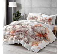 Rétro Aquarelle Pieuvre Printed Comforter Set, All-Season Alternative Duvet Insert, Brun Blanc Soft Quilted Bedding for Bedroom Decor, Breathable Comforter for Summer AC & Winter 200×200 cm