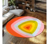 Rétro arc-en-ciel concentrique rond tapis perte Aspirateur boucles Bords Cercle Tapis de sol de cuisine Décor ludique pour enfants Chambre d’enfant Pièce nuit de bébé Salle de jeux Salon 100cm