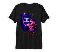 Rétro Arcade Gamer Chat - Appuyez sur Patte pour Continuer T-Shirt Haut de Gamme