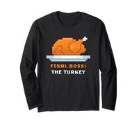 Retro Arcade Pixelated Game Thanksgiving - Final Boss Turkey Manche Longue
