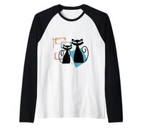 Retro Atomic Age Mid-Century Twin Cat Vintage Modern Design Manche Raglan