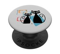 Retro Atomic Age Mid-Century Twin Cat Vintage Modern Design PopSockets PopGrip Adhésif