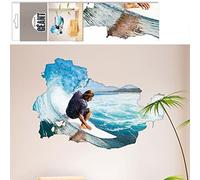 Rétro Autocollant Mural Surfer en Trompe l'oeil en Plastique pour Mur, Décalcomanie, Sticker