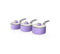 Retro Batterie de Cuisine 3 Casseroles 16 18 20cm Induction Antiadhésive Ceramic, SWAN, SWPS3020PURN, , Violet Violet G