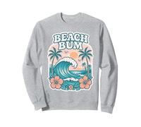 Retro Beach Bum Ocean Wave Palmier Coucher de Soleil Hibiscus Fleur Sweatshirt