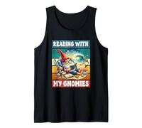 Retro Beach Gnome Reading Book Graphic Funny Teacher Summer Débardeur