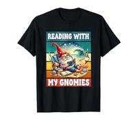 Retro Beach Gnome Reading Book Graphic Funny Teacher Summer T-Shirt