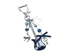 Retro Beaded Cats Playing Guitar Charm Handcrafted Alloy Keyring Lovely Music Theme Gift for Teenagers and Street Fashion Colorful Beaded Purse Decors