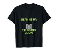 Retro Beam Me Up Im Going Down Parodie Neon Pixel Elevator T-Shirt