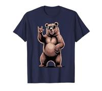 Retro Bear Rock Hand Sign Cool Animal Humor T-Shirt