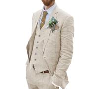 Retro Beige Linen Men Suit Notched Lapel Slim Fit Wedding Suit for Men 3 Pieces Linen Jacket Blazer Homecoming Tuxedo be-l