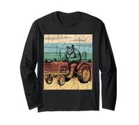 Retro Bigfoot Driving Tractor Farmer Farming Sasquatch Farm Manche Longue
