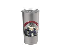 Retro Biker: Custom Motorcycles Lowbrow Wolf Rockabilly 50s Gobelet isotherme en acier inoxydable double paroi