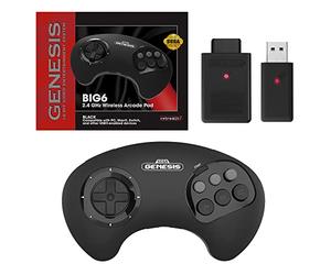 Retro-Bit BIG6 Contrôleur d'arcade sans fil Sega Genesis 2,4 GHz pour Sega Genesis Original/Mini, Switch, PC, Mac - Noir