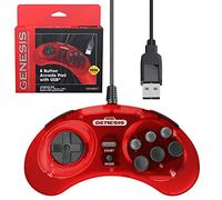 Retro-Bit Contrôleur USB officiel Sega Genesis 8 boutons Arcade Pad pour Sega Genesis Mini, Switch/Switch 2, PC, Mac, Steam, RetroPie, Raspberry Pi - Port USB (Rouge cramoisi)
