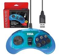 Retro-Bit Contrôleur USB officiel Sega Genesis à 8 boutons pour Sega Genesis Mini, Switch, PC, Mac, Steam, RetroPie, Raspberry Pi - Port USB - Bleu clair