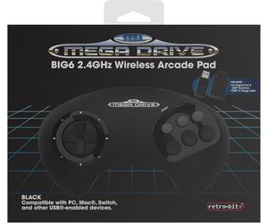 Retro-bit - Manette Noire BIG6 Sega Mega Drive & Genesis - Sans fil 2.4Ghz