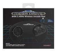 Retro-Bit BIG6 2.4 GHz SEGA Mega Drive Wireless Arcade Controller Pad for SEGA Mega Drive Original/Mini, Switch, PC & Mac - Black