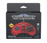 Retro-Bit Official Sega Mega Drive Manette USB 8-Button Arcade Pad pour Sega Genesis Mini, Nintendo Switch, PC, Mac, Steam, RetroPie, Raspberry Pi, Port USB (Crimson Red)