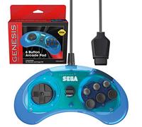 Retro-Bit Officiel Sega Genesis Controller 6 boutons Arcade Pad pour Sega Genesis - Port d'origine (Bleu)