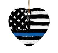 Rétro Bleu Ligne Fine Drapeau USA Imprimé Accessoires festifs Ornement Céramique Étoile Cœur Pendentif pour Décoration de Noël