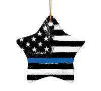 Rétro Bleu Ligne Fine Drapeau USA Imprimé Accessoires festifs Ornement Céramique Étoile Cœur Pendentif pour Décoration de Noël