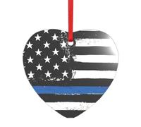 Rétro Bleu Ligne Fine Drapeau USA Imprimé Rond Coeur Acrylique Accessoires festifs Ornement pour Noël Multi Scène Décorations Cadeaux