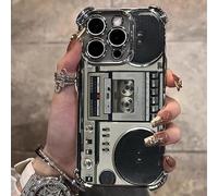Retro Boombox Cassette Player Pattern Phone Case for iPhone 17/16/15/14 Pro Max, Electroplated Four-Corner Anti Fingerprint Shockproof Case (Style B,17)