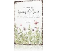 Retro Botanical Psalm 32 Verse 7 Faith Tin Decor 12x8 Inch | Vacuum formed raised lettering creates shadow for better readability
