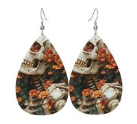 Rétro Boucle d'oreille Crâne mort Squelette Fleurs Boucles d'oreilles femme Légères Boucle d'oreille en cuir pour Femmes Fête Decorations