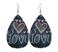 Rétro Boucle d'oreille en cuir Je t'aime - Impression avec des cœurs Leather Earrings Légères Boucle d'oreille pour Fête Filles Decorations