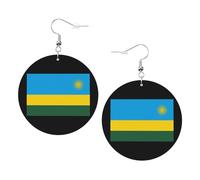 Rétro Boucle d'oreilles pendantes en cuir Drapeau du Rwanda Leather Earrings Tendance Boucle d'oreille en cuir pour Decorations Filles Fête